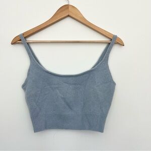 Reformation Cashmere Varenne Parisian Blue Women's Knit Crop Top Med Ribbed Trim